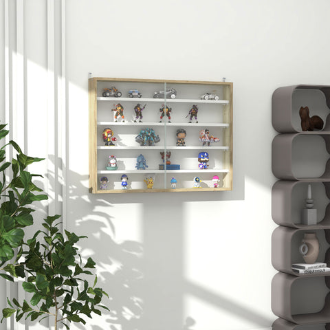 Vitrine de Parede de Madeira com Prateleiras Ajustáveis e 2 Portas Corredeiras de Vidro para Coleções Perfumes Bonecos de Decoração 80x9,5x60cm Madeira e Branco