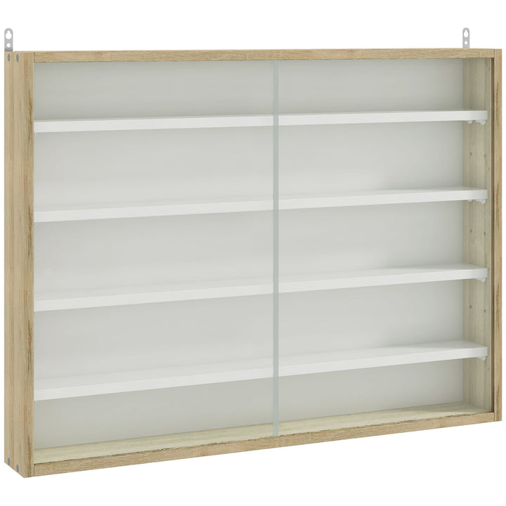 Vitrine de Parede de Madeira com Prateleiras Ajustáveis e 2 Portas Corredeiras de Vidro para Coleções Perfumes Bonecos de Decoração 80x9,5x60cm Madeira e Branco