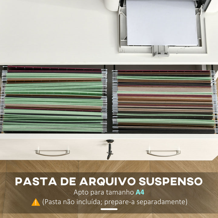 Armário de Arquivos com Gavetas para Escritório para Documentos em Tamanho A4 Fechadura e 2 Chaves para Estúdio Escritório 74x42x72cm Branco