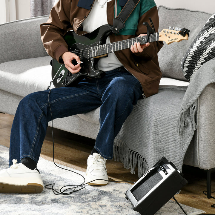 Kit Guitarra Elétrica de Iniciação Guitarra Elétrica com Amplificador de 15W Afinador Digital Cordas Correia 3 Palhetas e Saco de Transporte para Adultos e Adolescentes Preto