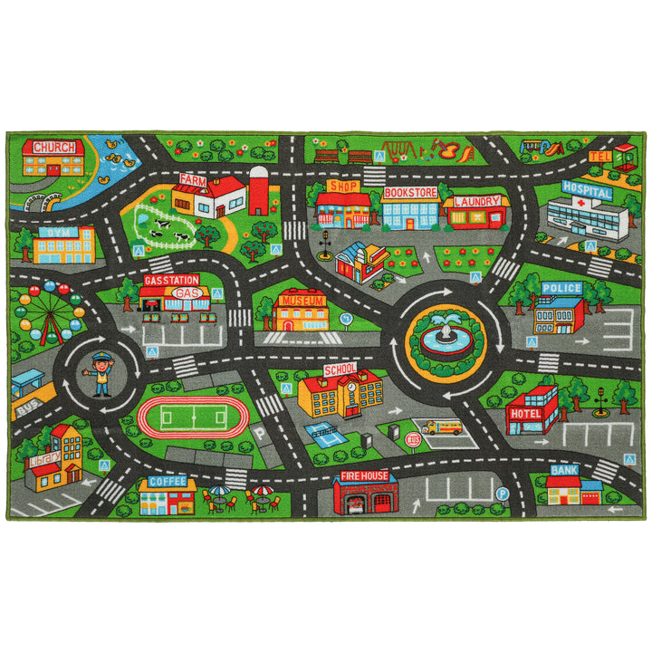 Tapete Infantil Estrada de Cidade 160x100 cm Tapete Educativo Antiderrapante para Engatinhar e Brincar com Carros para Sala e Quarto Textura Suave Multicor