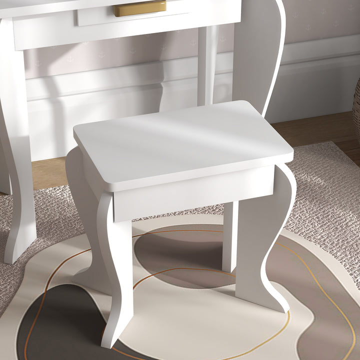 Toucador para Crianças com Espelho e Banco Toucador de Maquilhagem para Crianças de 3 a 6 Anos Toucador Infantil de Madeira com Gaveta 52x32x85 cm Branco
