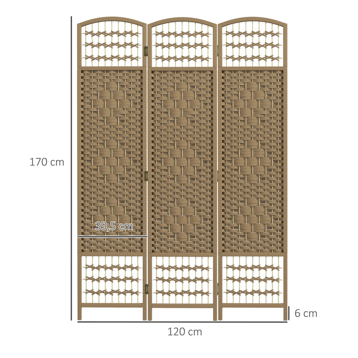 Biombo Plegável de 3 Painéis 120x170 cm Biombo Separador de Ambientes em Corda de Papel Estrutura de Madeira Decoração para Quarto Sala Madeira
