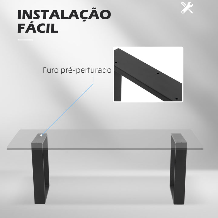 Conjunto de 2 Pés para Mesa de Aço 70x8x41 cm Pernas Quadradas de Mesa para Móveis de Bricolage Estilo Industrial com Parafusos e Protetores de Chão Preto