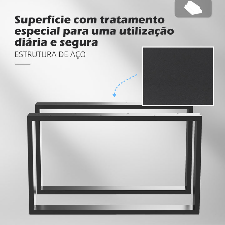 Conjunto de 2 Pés para Mesa de Aço 70x8x41 cm Pernas Quadradas de Mesa para Móveis de Bricolage Estilo Industrial com Parafusos e Protetores de Chão Preto