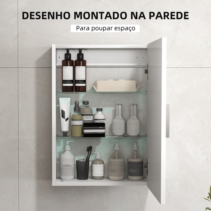 Armário de Casa de Banho Parede Móvel de Casa de Banho Suspenso com Prateleiras Ajustáveis de Vidro Temperado Economia de Espaço para Entrada 40x15x55 cm Branco Brilho