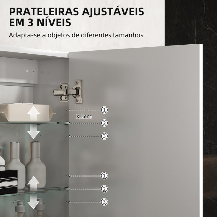 Armário de Casa de Banho Parede Móvel de Casa de Banho Suspenso com Prateleiras Ajustáveis de Vidro Temperado Economia de Espaço para Entrada 40x15x55 cm Branco Brilho