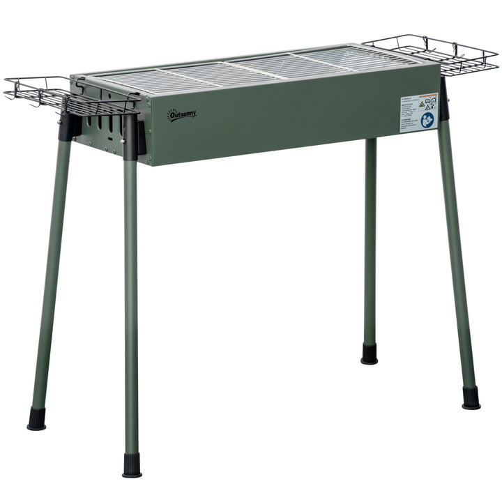 Barbecue a Carvão com 2 Grelhas de Aço Inoxidável Barbecue Portátil com 2 Prateleiras para Temperos com Ganchos para Campismo Jardim 77x30x70 cm Verde