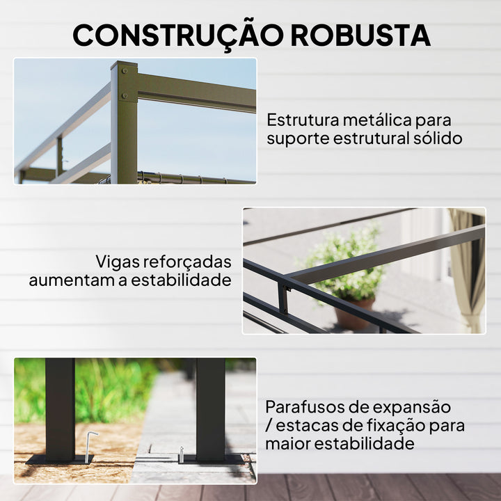 Pérgola de Jardim 295x295x221 cm com Teto Retrátil e Cortinas UPF30+ Estrutura Metálica Pérgola para Exterior Bege