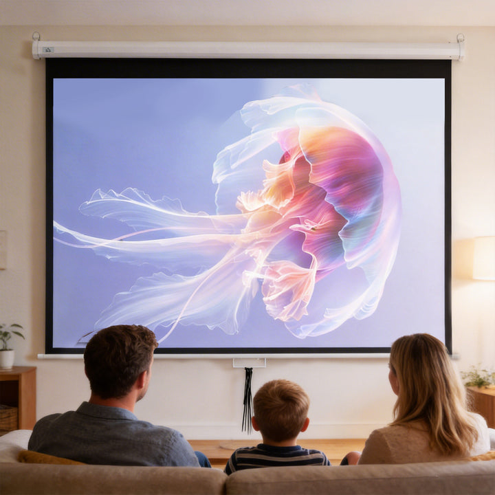 Ecrã de Projeção Manual 100 Polegadas, Ecrã Retrátil, Formatos 4:3/16:9, para Interior e Exterior, Cinema em Casa, Escritório, Pátio, 203x152 cm, Branco