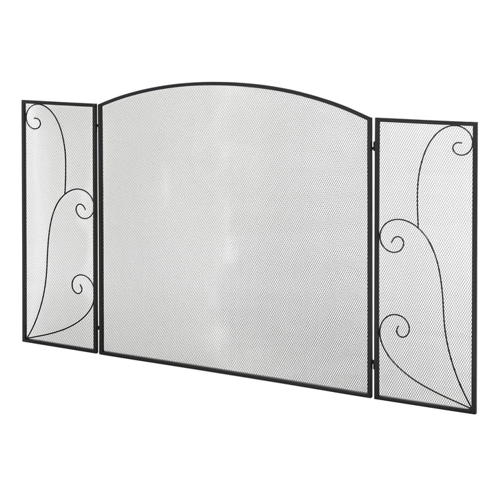 Tela de lareira dobrável com 3 painéis e dobradiças 132,5x76,5 cm preta