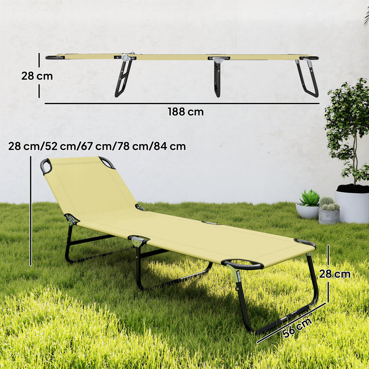 Espreguiçadeira dobrável reclinável com ângulo ajustável de 3 posições para exterior carga 120 kg 190x56x28 cm Creme