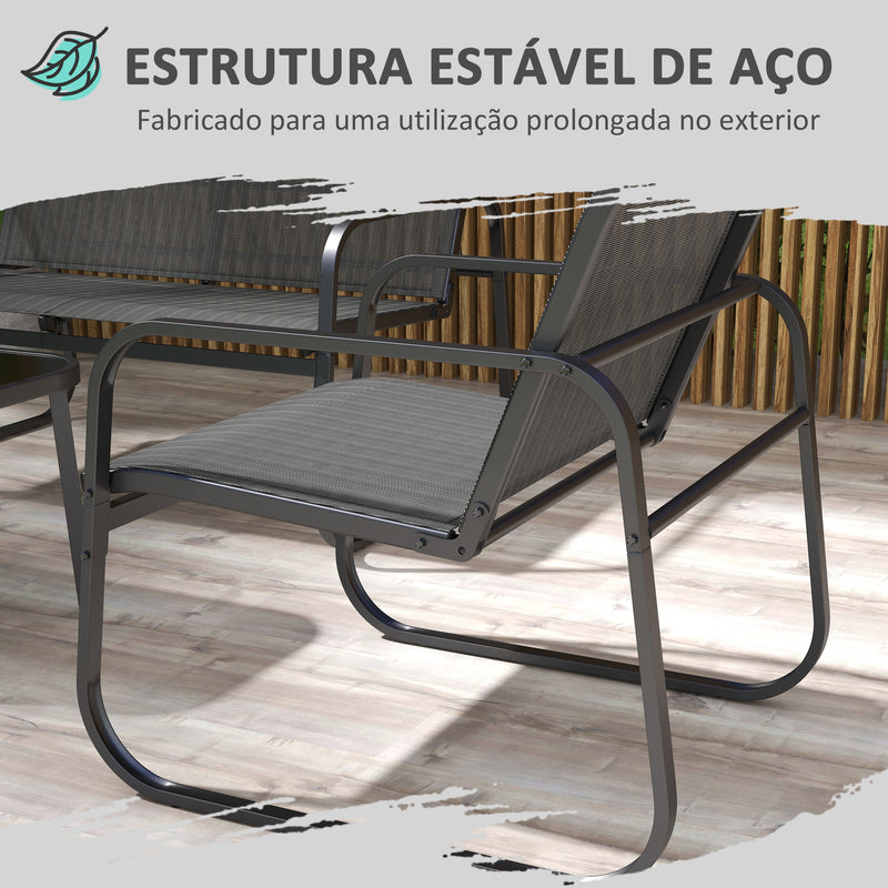 Conjunto de Móveis de Jardim Conjunto de 4 Peças Móveis de Varanda com 2 Poltronas 1 Sofá de 2 Lugares e Mesa de Centro com Bancada de Vidro Temperado Preto