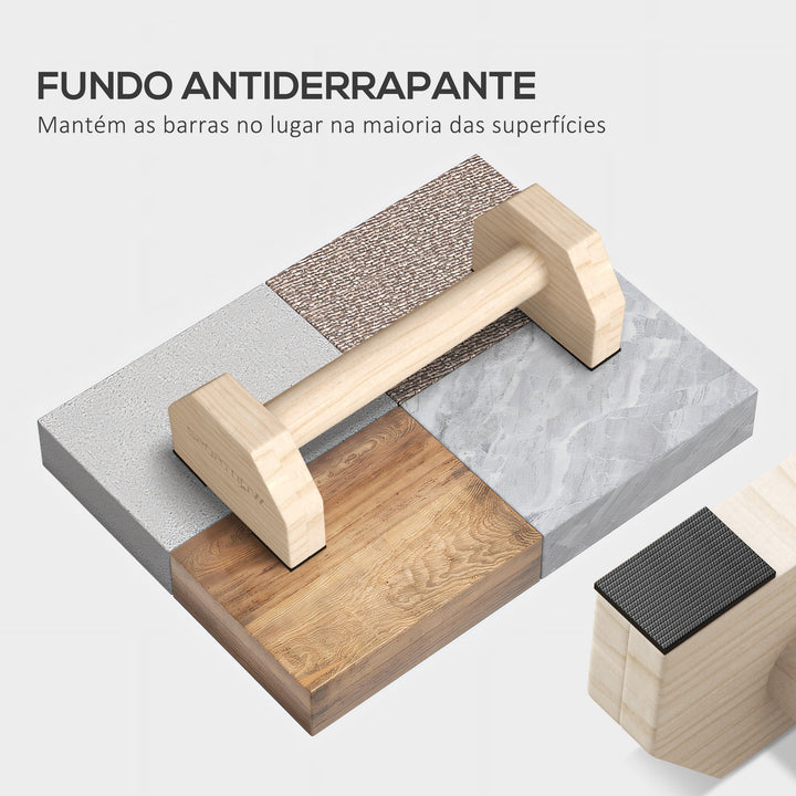 Barras Paralelas de Madeira para Calistenia Barras Paralelas com Tapete Antideslizante para Treino en Ginásio Casa 30x13x10 cm Natural