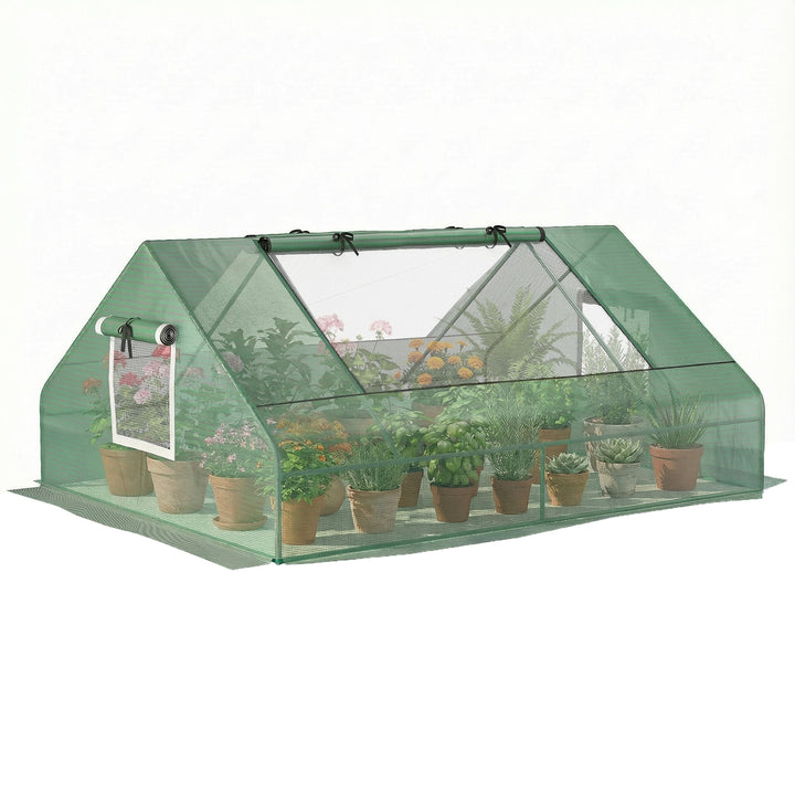 Estufa de Exterior, 180x140x80 cm, Estufa Pequena com 4 Janelas Enroláveis de Rede, Estrutura de Aço e Cobertura PE 140g/? Anti-UV para Jardim, Cultivos, Plantas, Verde