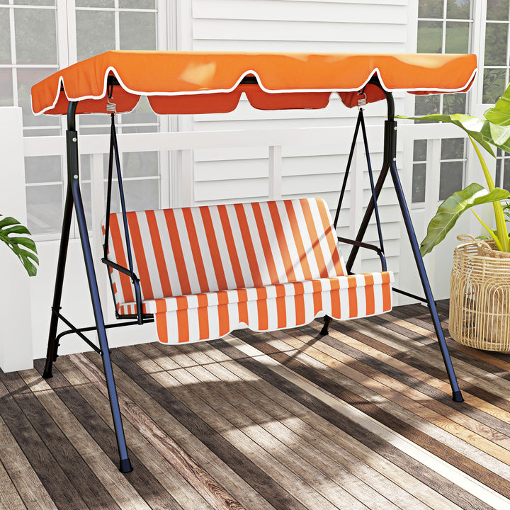 Baloiço de Jardim Exterior de 3 Lugares, Baloiço de Jardim com Teto Ajustável e Estrutura de Aço, para Varanda, Terraço, Pátio, Suporta até 200 kg, 172x110x153 cm, Laranja