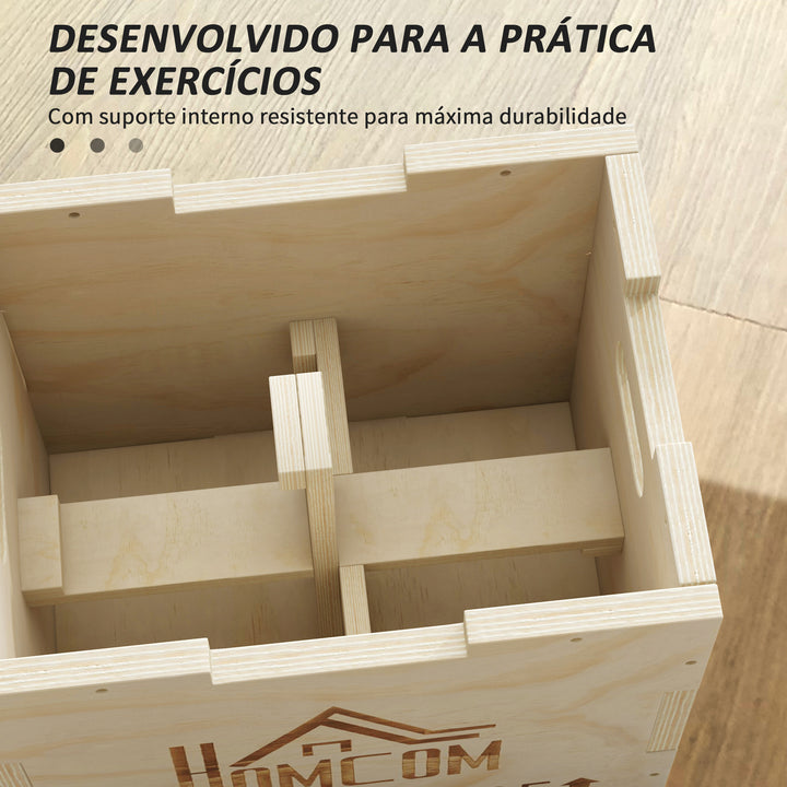 Caixa Pliométrica de Madeira 3 em 1 Plataforma de Caixa Pliométrica com 3 Alturas Diferentes 2 Pegas Treino de Salto Força para Casa Ginásio e Exterior 40,5x35,5x30,5 cm Madeira