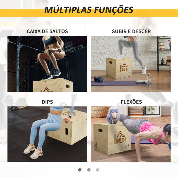 Caixa Pliométrica de Madeira 3 em 1 Plataforma de Caixa Pliométrica com 3 Alturas Diferentes 2 Pegas Treino de Salto Força para Casa Ginásio e Exterior 40,5x35,5x30,5 cm Madeira