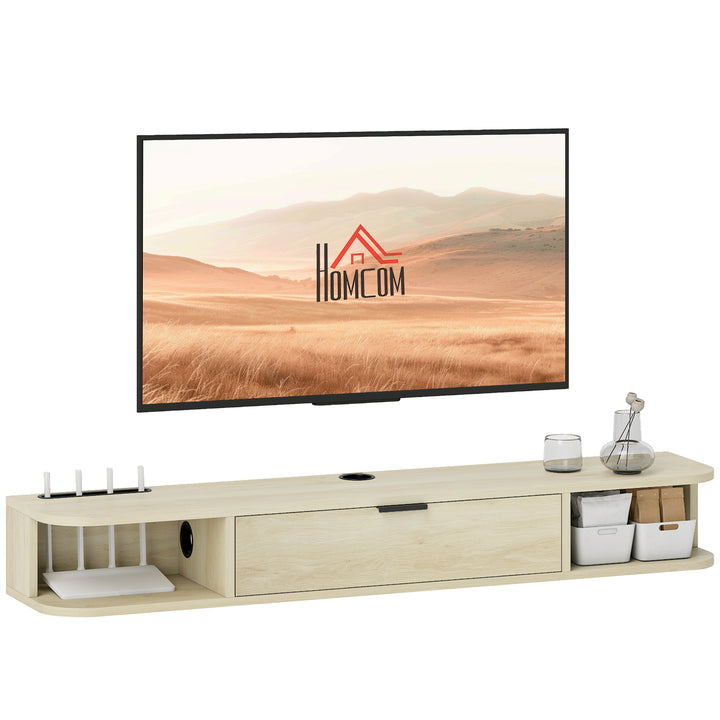 Móvel de TV Suspenso Móvel de TV para Sala com Gaveta Rebatível 2 Prateleiras Abertas Orifício para Cabos Estilo Moderno para Televisão 50 Polegadas 120x24x16 cm Madeira