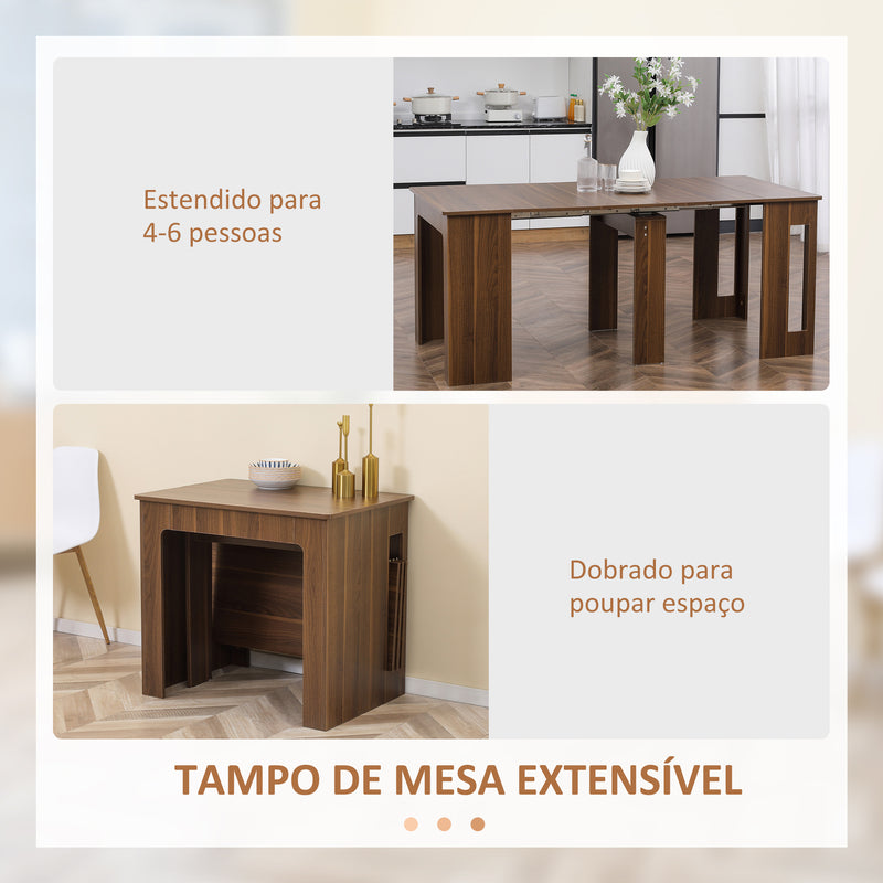 Mesa de Jantar Extensível para 4-6 Pessoas com Lateral Abatível Mesa Auxiliar Multifuncional para Escritório Cozinha Carga Máxima 60kg 180x85x75cm Marrom