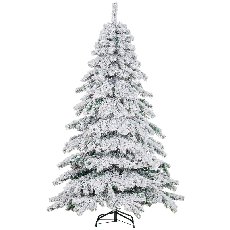 Árvore de Natal Ø116x180 cm Neve Artificial com 627 Pontas de PVC Base Dobrável e Suporte de Metal Decoração de Natal para Interiores Verde e Branco