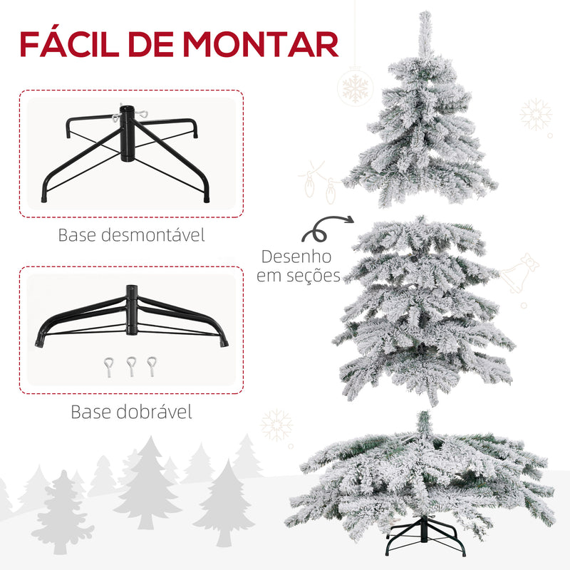 Árvore de Natal Ø116x180 cm Neve Artificial com 627 Pontas de PVC Base Dobrável e Suporte de Metal Decoração de Natal para Interiores Verde e Branco