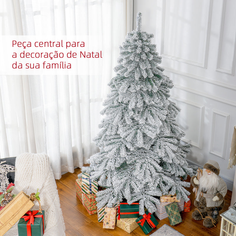 Árvore de Natal Ø116x180 cm Neve Artificial com 627 Pontas de PVC Base Dobrável e Suporte de Metal Decoração de Natal para Interiores Verde e Branco