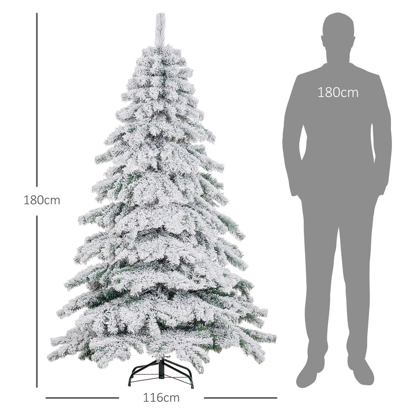 Árvore de Natal Ø116x180 cm Neve Artificial com 627 Pontas de PVC Base Dobrável e Suporte de Metal Decoração de Natal para Interiores Verde e Branco