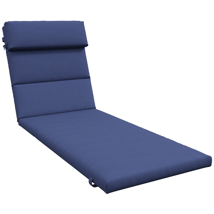 Almofada para Espreguiçadeira 196x63x6 cm Almofada para Espreguiçadeira de Algodão com Tecido Repelente à Água Almofada de Assento e Encosto para Jardim Varanda Azul