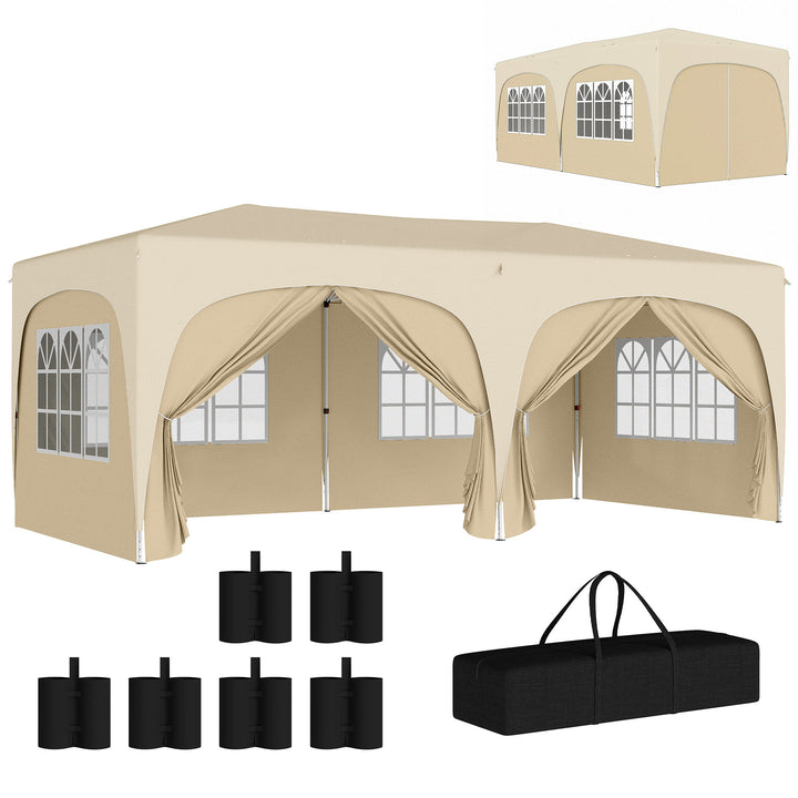Tenda Dobrável tenda 3x6 m com Painéis Laterais UPF50+ Tenda de Jardim com Altura Ajustável e Bolsa de Transporte para Campismo Festas Pátio Areia