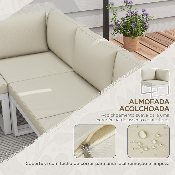 Conjunto de Móveis de Jardim 4 Peças Jogo de Móveis de Terraço Inclui 2 Sofás Duplos 1 Sofá de Canto Reclinável e Mesa de Centro com Almofadas para Pátio Creme