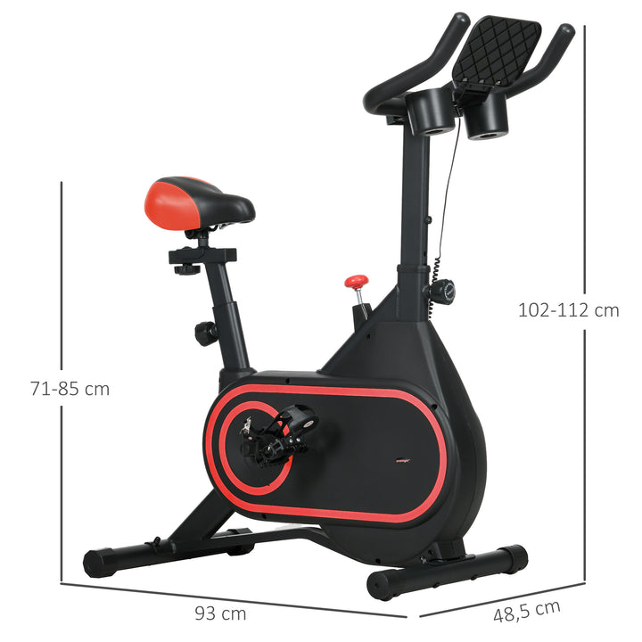 Bicicleta Estática com Ecrã LCD Assento e Guiador Ajustáveis Volante 4 kg e Porta Garrafa 93x48,5x102-112 cm Vermelho e Preto