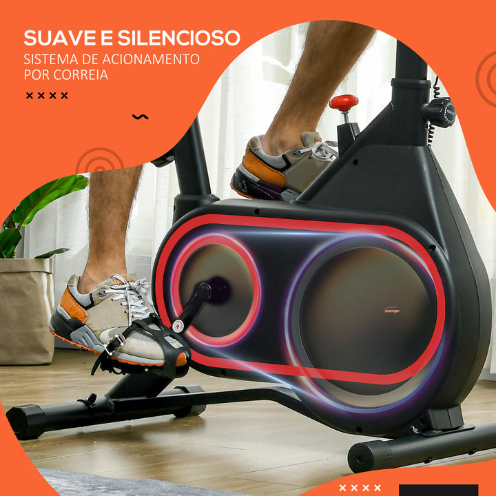 Bicicleta Estática com Ecrã LCD Assento e Guiador Ajustáveis Volante 4 kg e Porta Garrafa 93x48,5x102-112 cm Vermelho e Preto