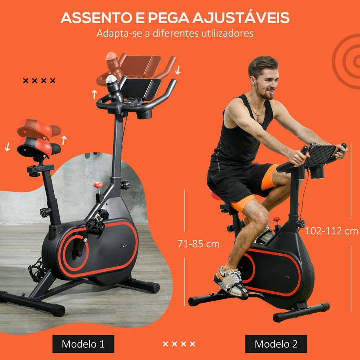 Bicicleta Estática com Ecrã LCD Assento e Guiador Ajustáveis Volante 4 kg e Porta Garrafa 93x48,5x102-112 cm Vermelho e Preto