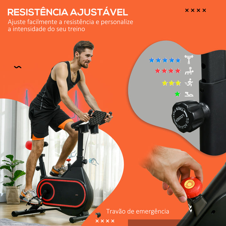 Bicicleta Estática com Ecrã LCD Assento e Guiador Ajustáveis Volante 4 kg e Porta Garrafa 93x48,5x102-112 cm Vermelho e Preto
