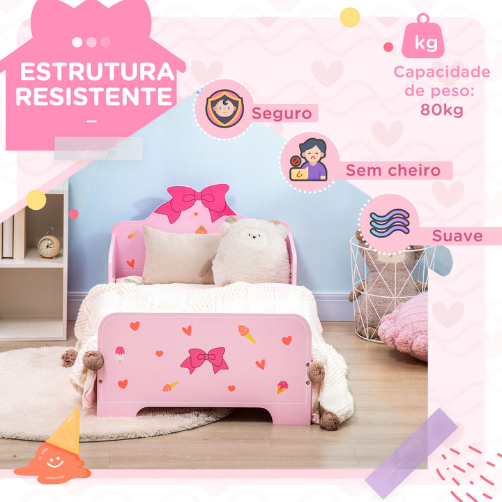 Cama para Crianças de 3-6 Anos 143x74x59cm Cama Infantil de Madeira com Barreiras de Proteção Carga Máxima 80kg Rosa