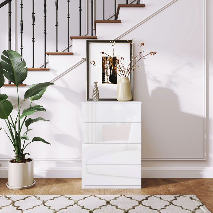 Cómoda com 4 Gavetas de Madeira Cómoda de Dormitório Cómoda Branca para Sala de Estar Estilo Moderno 55x33x80 cm Branco Brilhante