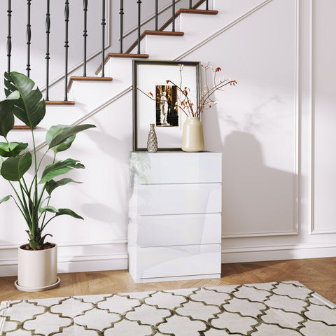 Cómoda com 4 Gavetas de Madeira Cómoda de Dormitório Cómoda Branca para Sala de Estar Estilo Moderno 55x33x80 cm Branco Brilhante