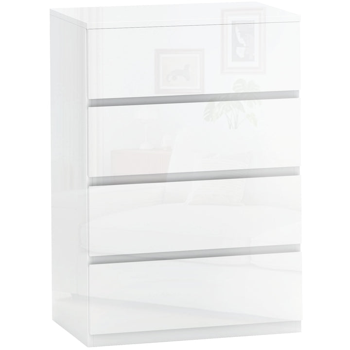 Cómoda com 4 Gavetas de Madeira Cómoda de Dormitório Cómoda Branca para Sala de Estar Estilo Moderno 55x33x80 cm Branco Brilhante