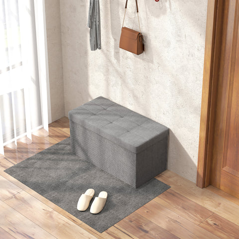 Baú de Arrumação para Quarto 84L Puff de Arrumação Dobrável Estofado em Linho Sintético com Tampa para Sala 76x38x38 cm Cinzento Claro