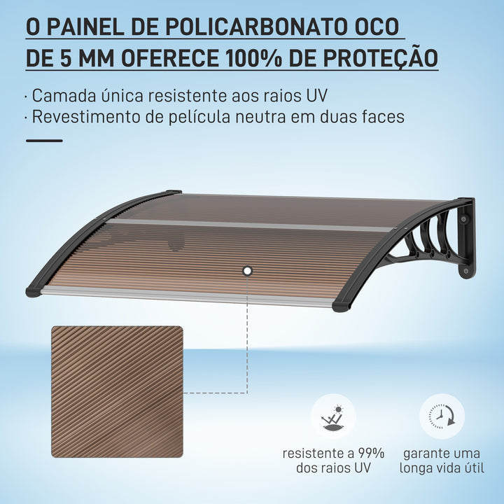 Marquise de Proteção 75x100 cm Marquise de Exterior para Portas e Janelas contra Sol e Chuva com Suporte de Liga de Alumínio Marrom e Preto