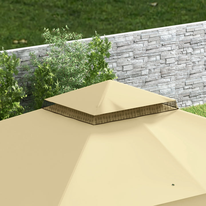 Pérgola de Jardim 370x300x275 cm Pérgola de Exterior com 4 Paredes Laterais 4 Mosquiteiros Teto Duplo Impermeável e Anti-UV para Terraço Pátio Praia Bege