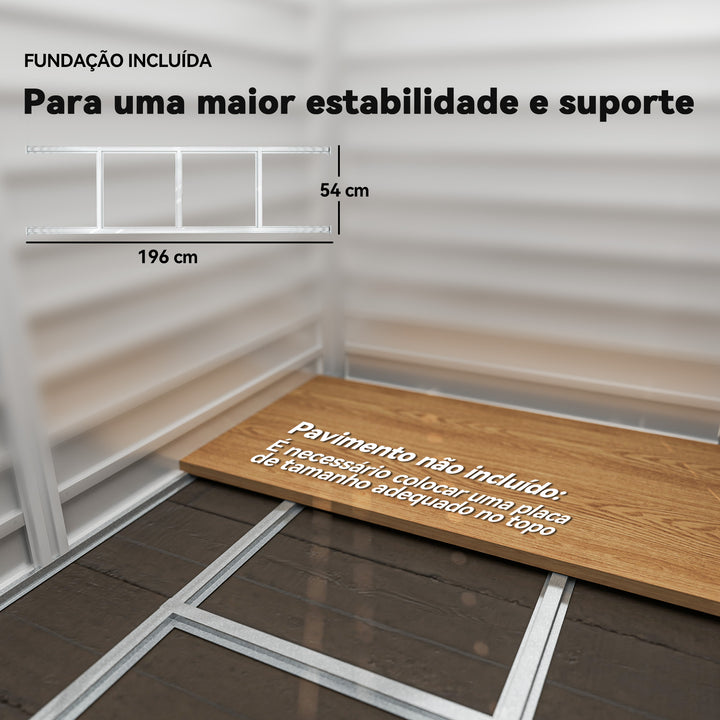 Abrigo de Jardim Exterior 2,36m² 213x120x194 cm Abrigo de Exterior com Base Reforçada (Piso NÃO Incluído) Portas de Correr Duplas Fechadura Janelas Cinza Escuro