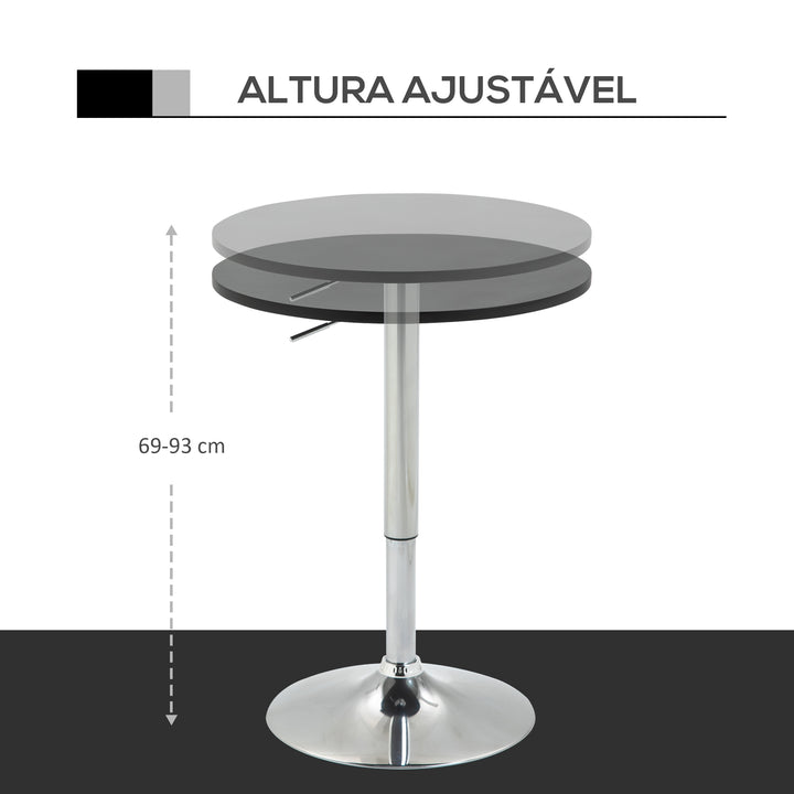 Mesa de bar ajustável em altura com base redonda e antideslizante para cozinha sala de jantar Ø60x69-93 cm Preto