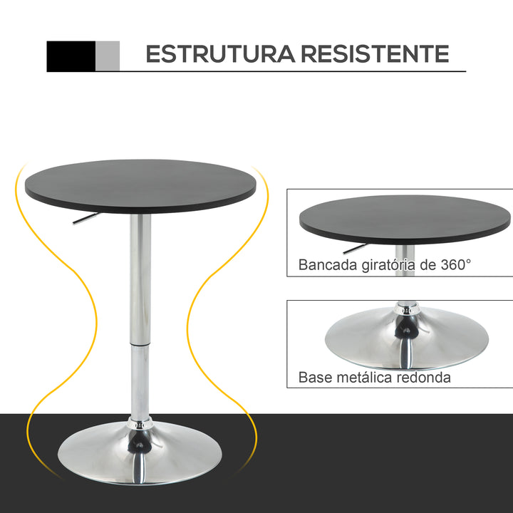 Mesa de bar ajustável em altura com base redonda e antideslizante para cozinha sala de jantar Ø60x69-93 cm Preto