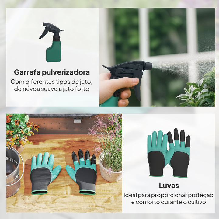 Conjunto de Ferramentas para Jardim de 9 Peças Conjunto de Ferramentas de Jardinagem em Alumínio com Tesouras de Podar com Bloqueio Seguro e Bolsa de Jardim Verde e Preto