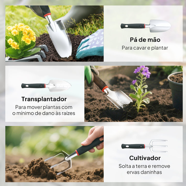 Conjunto de Ferramentas para Jardim de 9 Peças Conjunto de Ferramentas de Jardinagem em Alumínio com Tesouras de Podar com Bloqueio Seguro e Bolsa de Jardim Verde e Preto