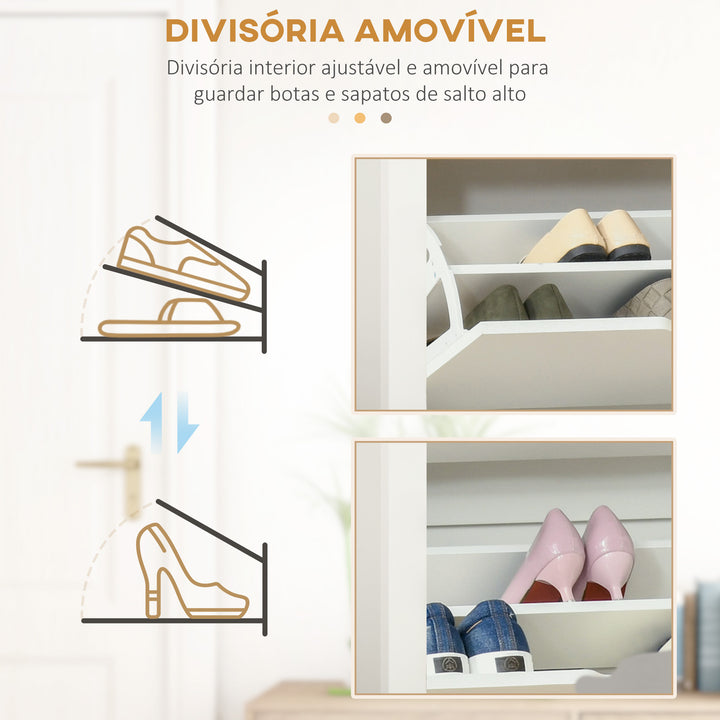 Sapateira Branca Estreita Armário para Sapatos com 2 Gavetas Basculantes para 12 Pares de Sapatos e Prateleira Interior Ajustável para Corredor Entrada 72x26x80 cm