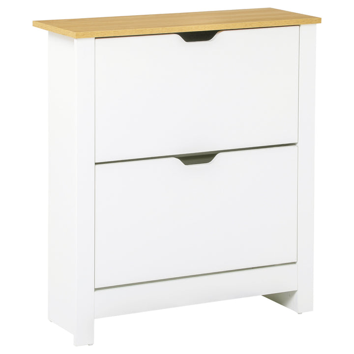 Sapateira Branca Estreita Armário para Sapatos com 2 Gavetas Basculantes para 12 Pares de Sapatos e Prateleira Interior Ajustável para Corredor Entrada 72x26x80 cm