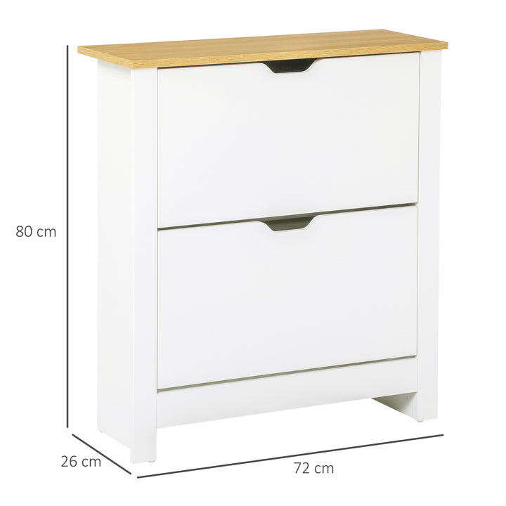 Sapateira Branca Estreita Armário para Sapatos com 2 Gavetas Basculantes para 12 Pares de Sapatos e Prateleira Interior Ajustável para Corredor Entrada 72x26x80 cm